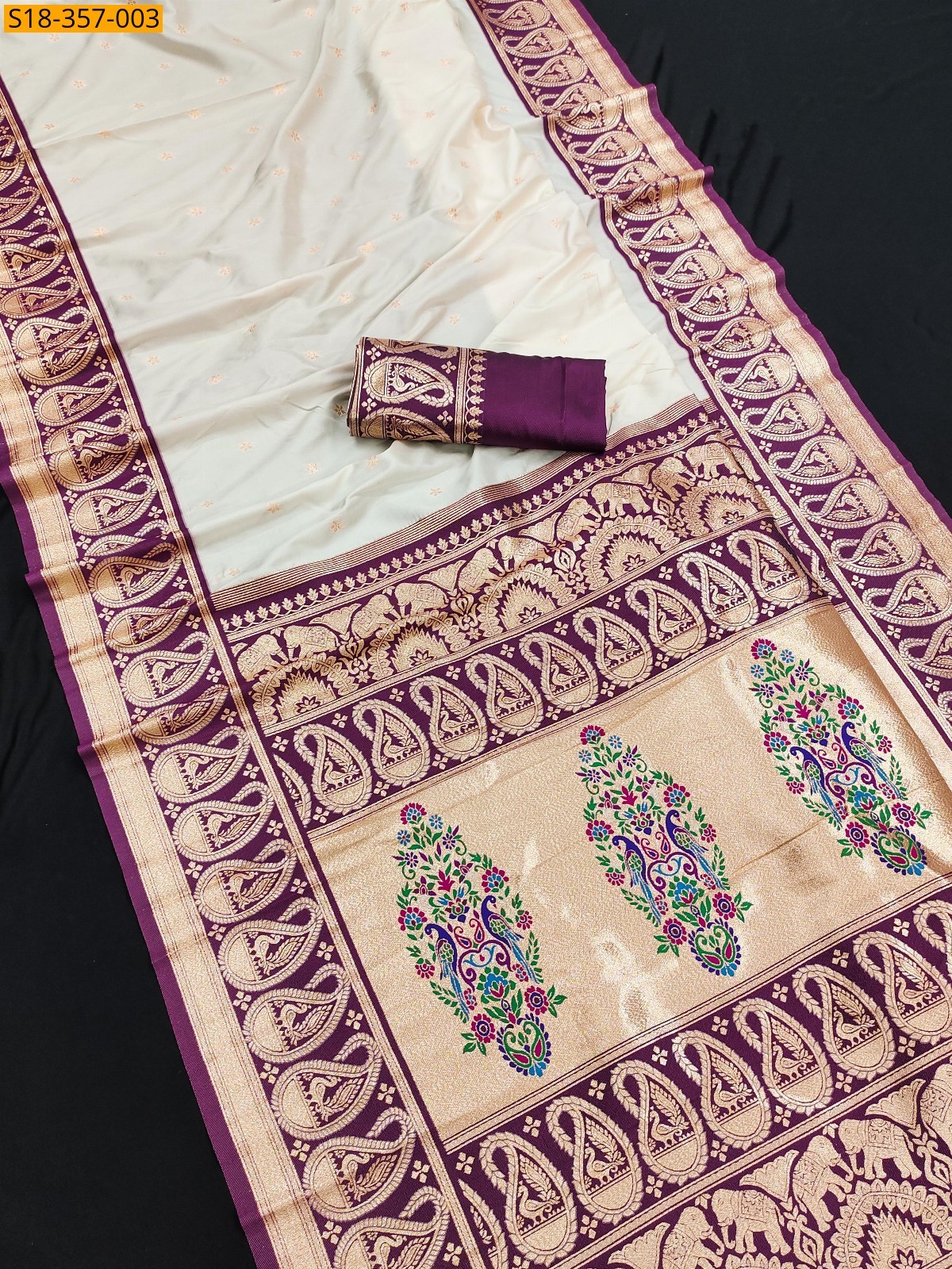 Half white Fancy Banarasi Paithani silk saree