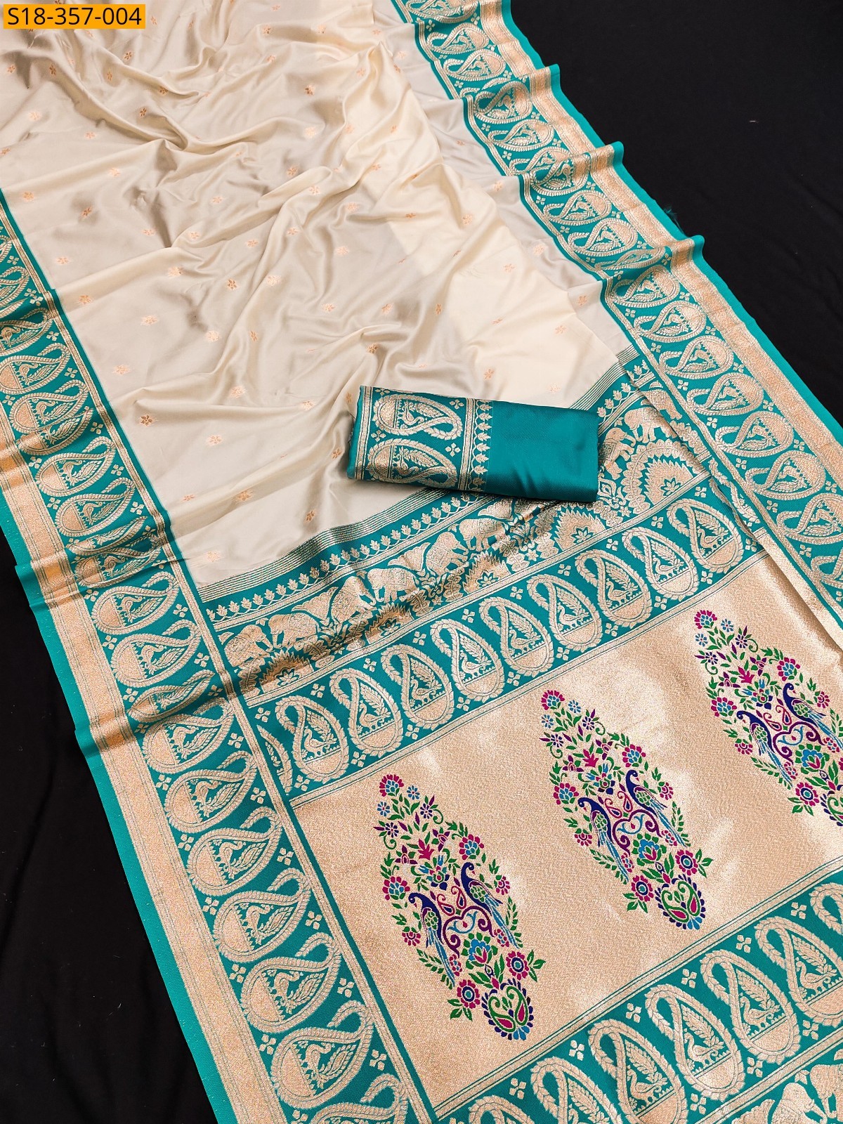 Half white Fancy Banarasi Paithani silk saree