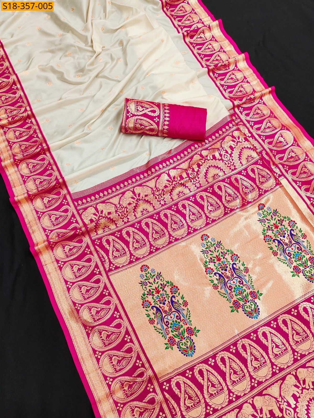 Half white Fancy Banarasi Paithani silk saree