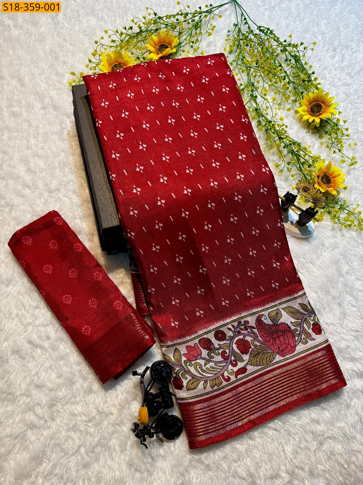 Red Fancy Mangalagiri Mul Mul Cotton Saree
