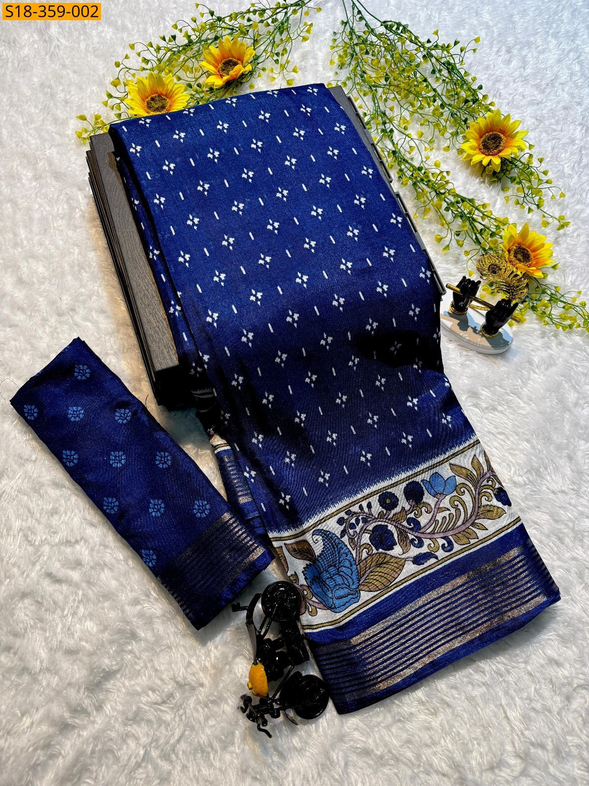Navy blue Fancy Mangalagiri Mul Mul Cotton Saree