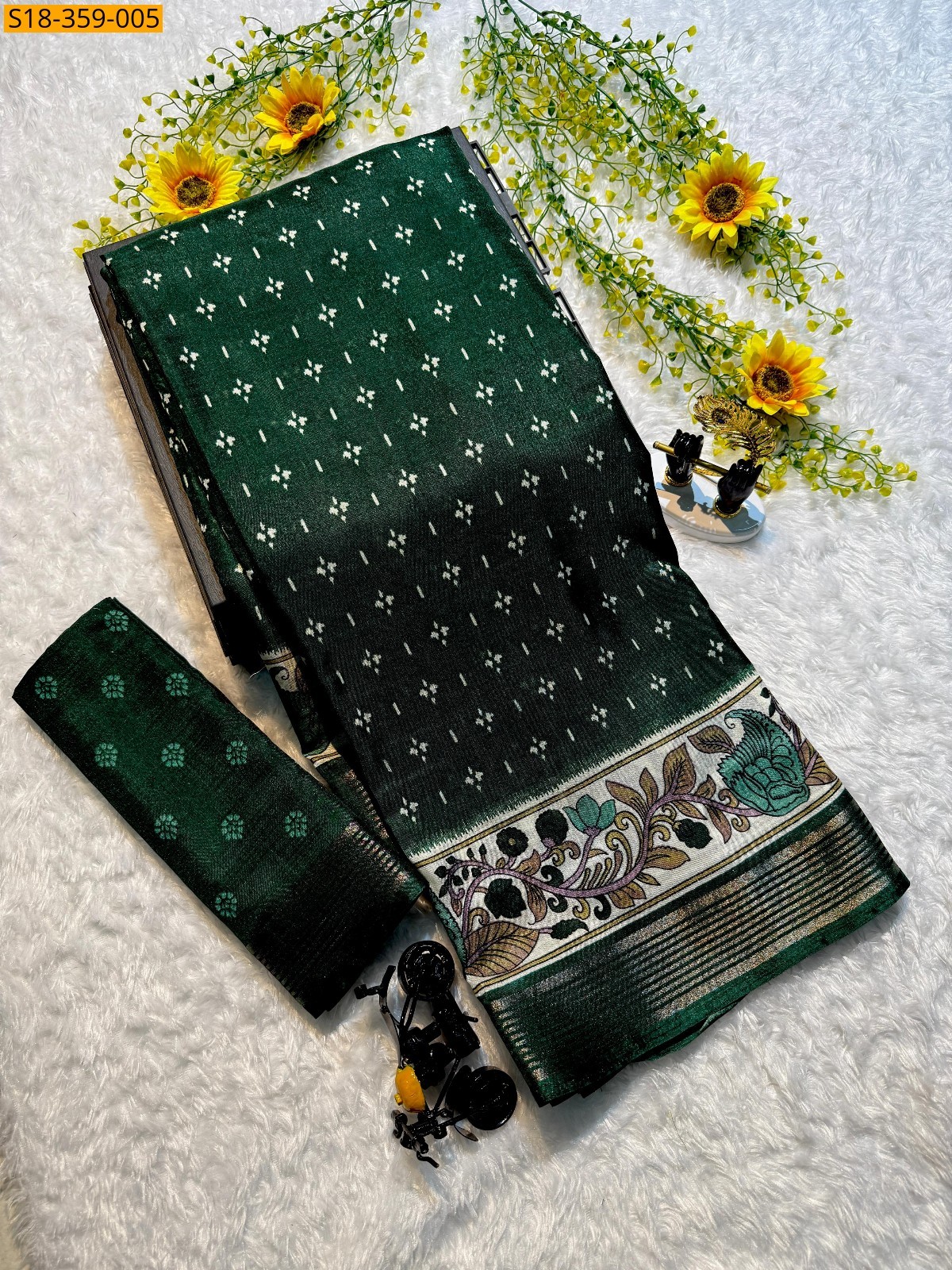 Green Fancy Mangalagiri Mul Mul Cotton Saree
