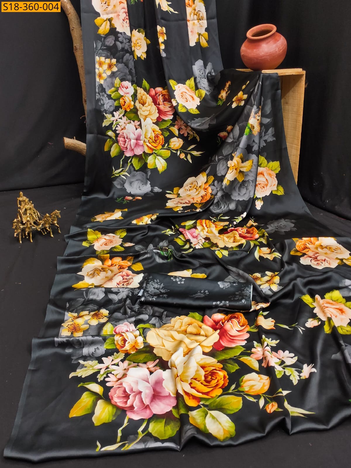 Black Fancy Japan Satin Saree