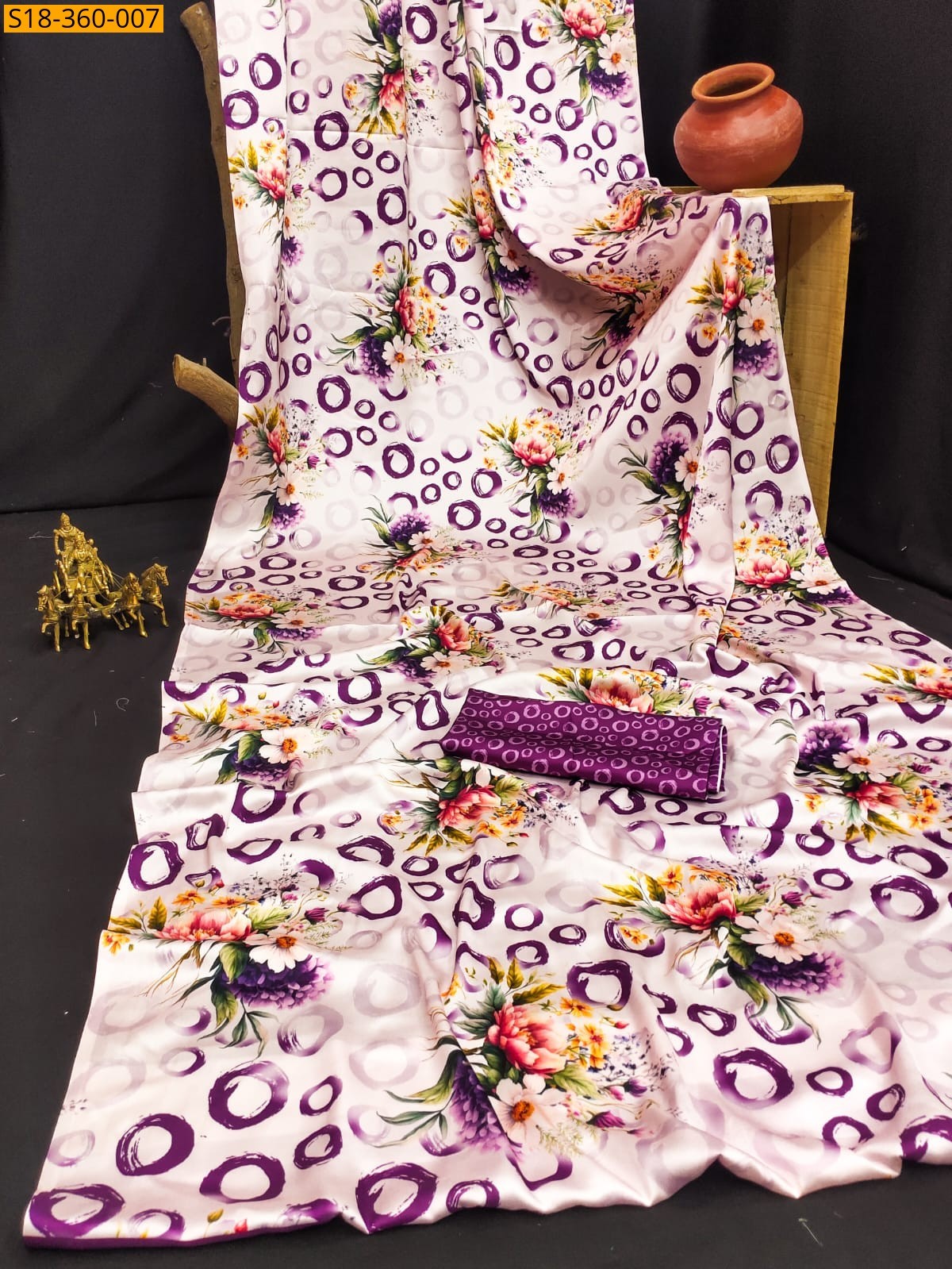 Half white Fancy Japan Satin Saree