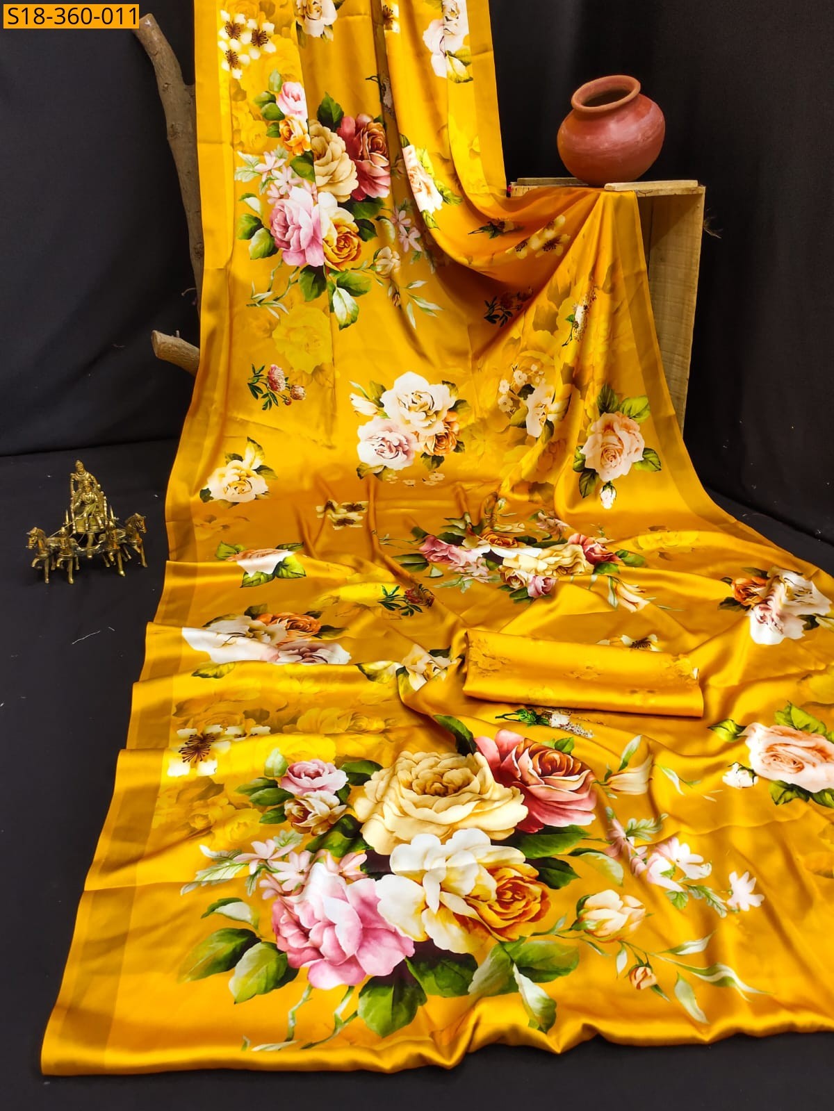 Yellow Fancy Japan Satin Saree