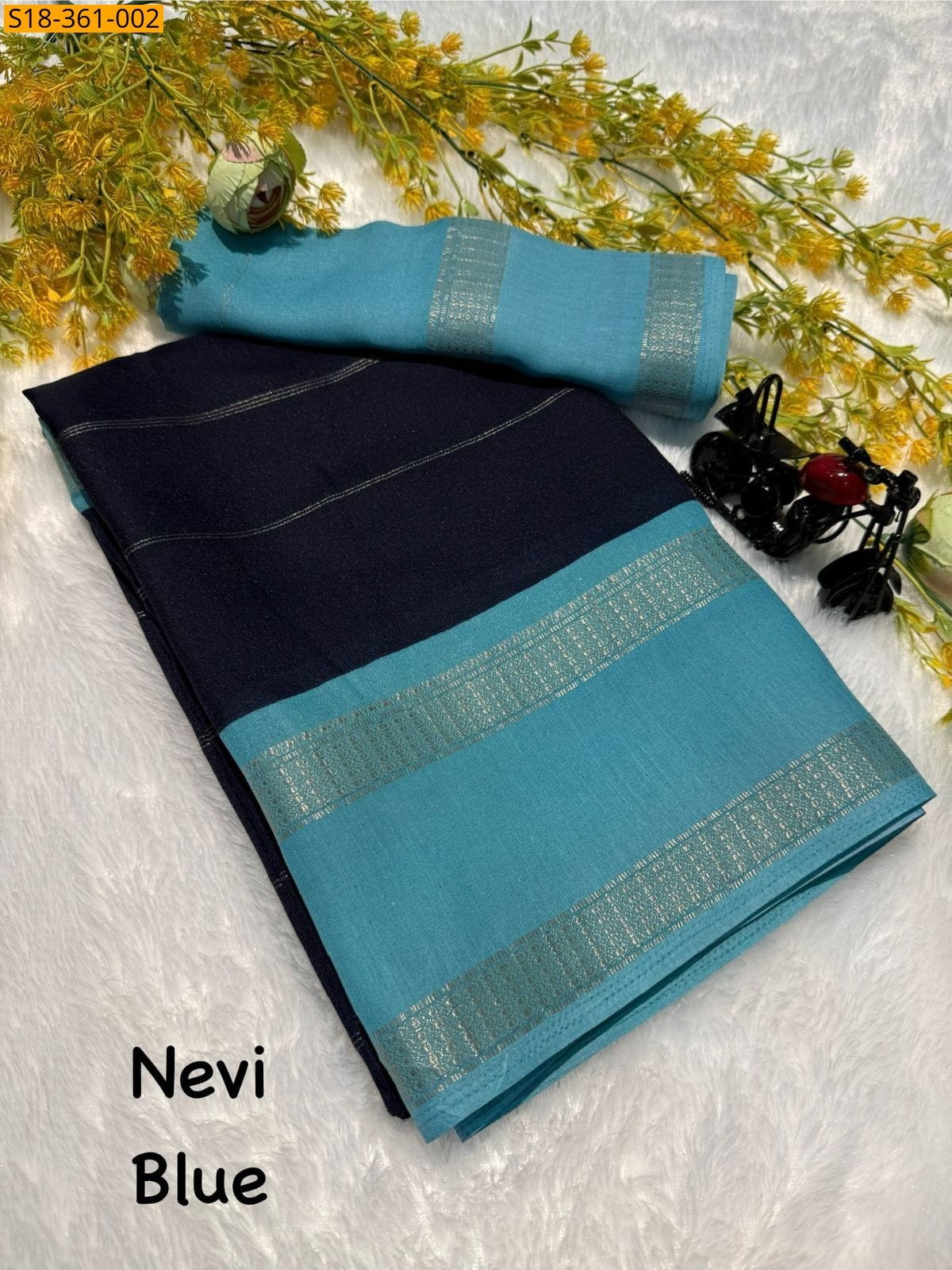 Navy blue Fancy marshmellow saree
