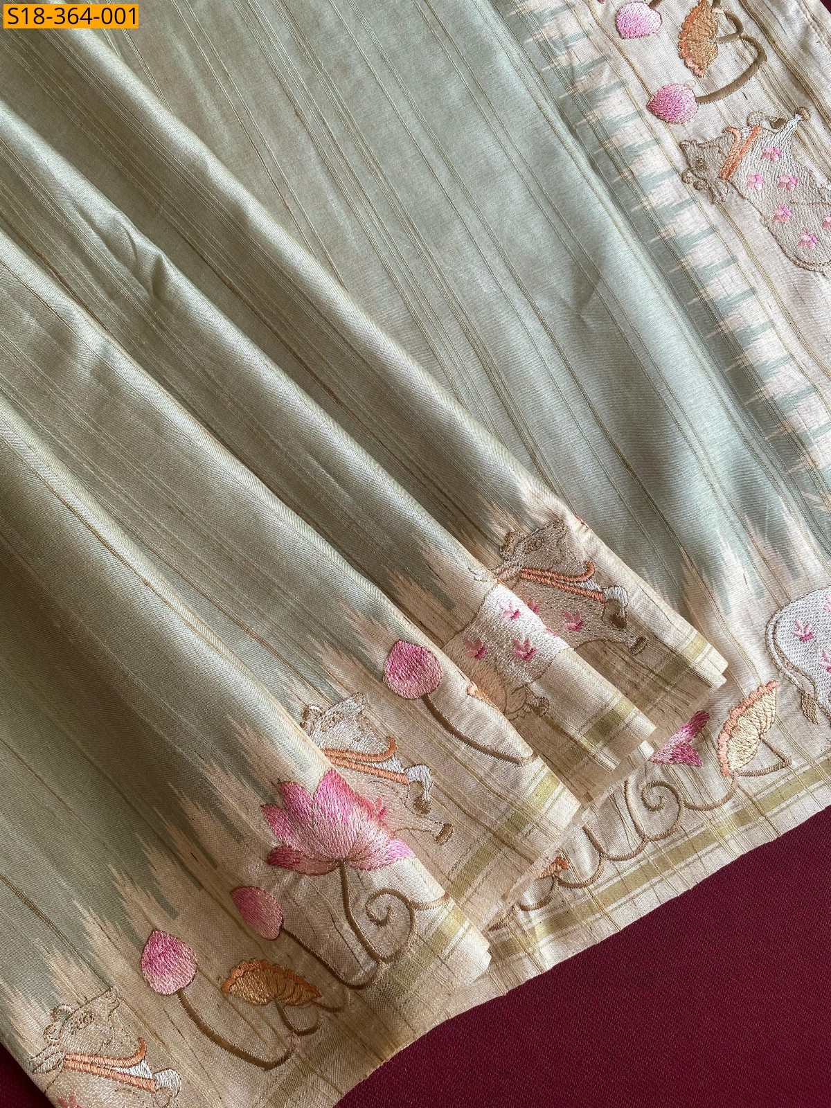 Green Fancy tussar silk  sarees