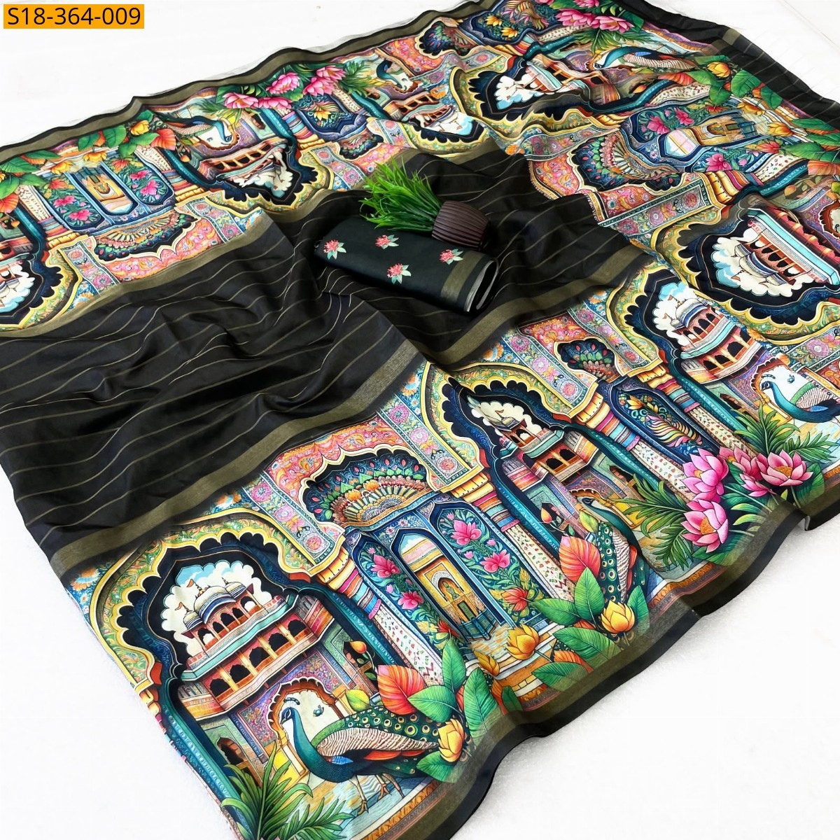 Black Fancy Dola Silk Saree