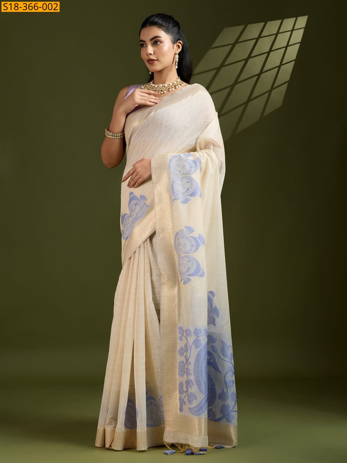 Half white Fancy Muga Cotton saree
