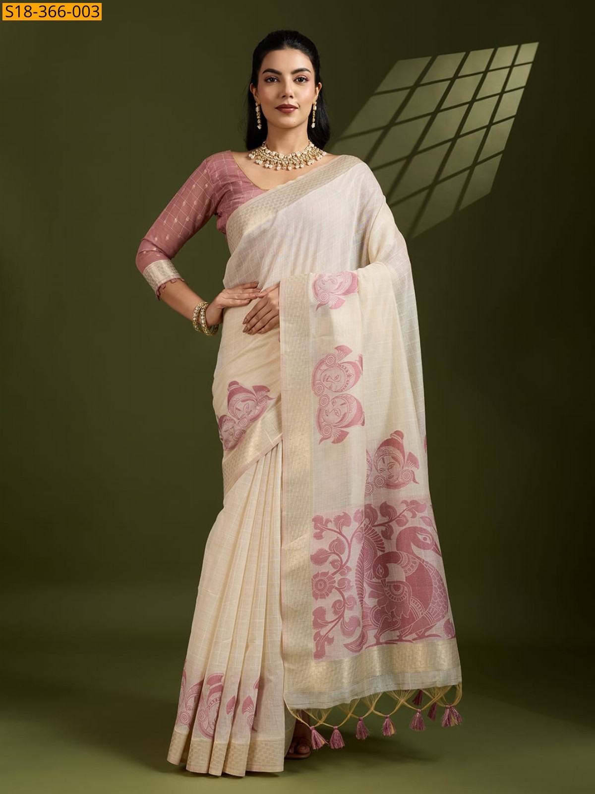 Half white Fancy Muga Cotton saree