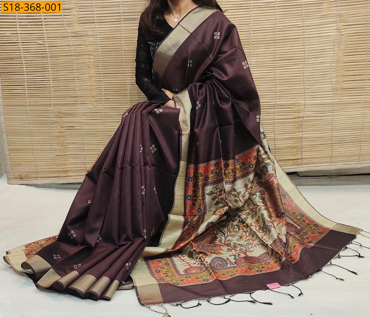 Brown Fancy Khadi Raw silk saree