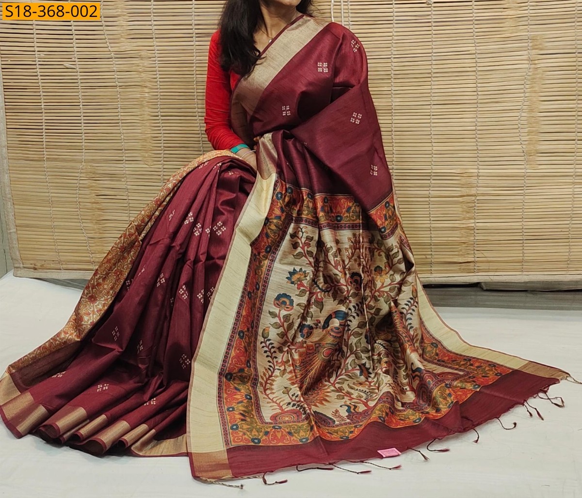 Maroon Fancy Khadi Raw silk saree