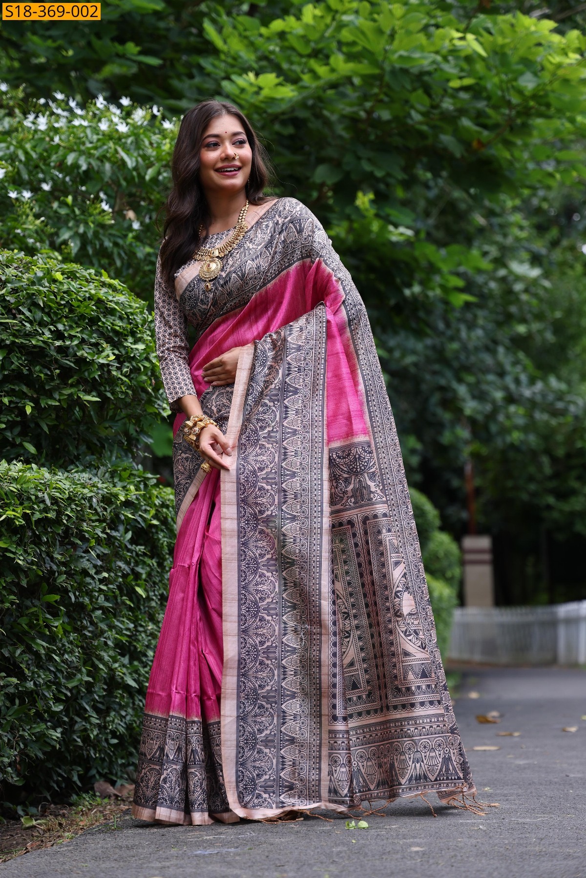Pink Fancy soft tussar silk saree