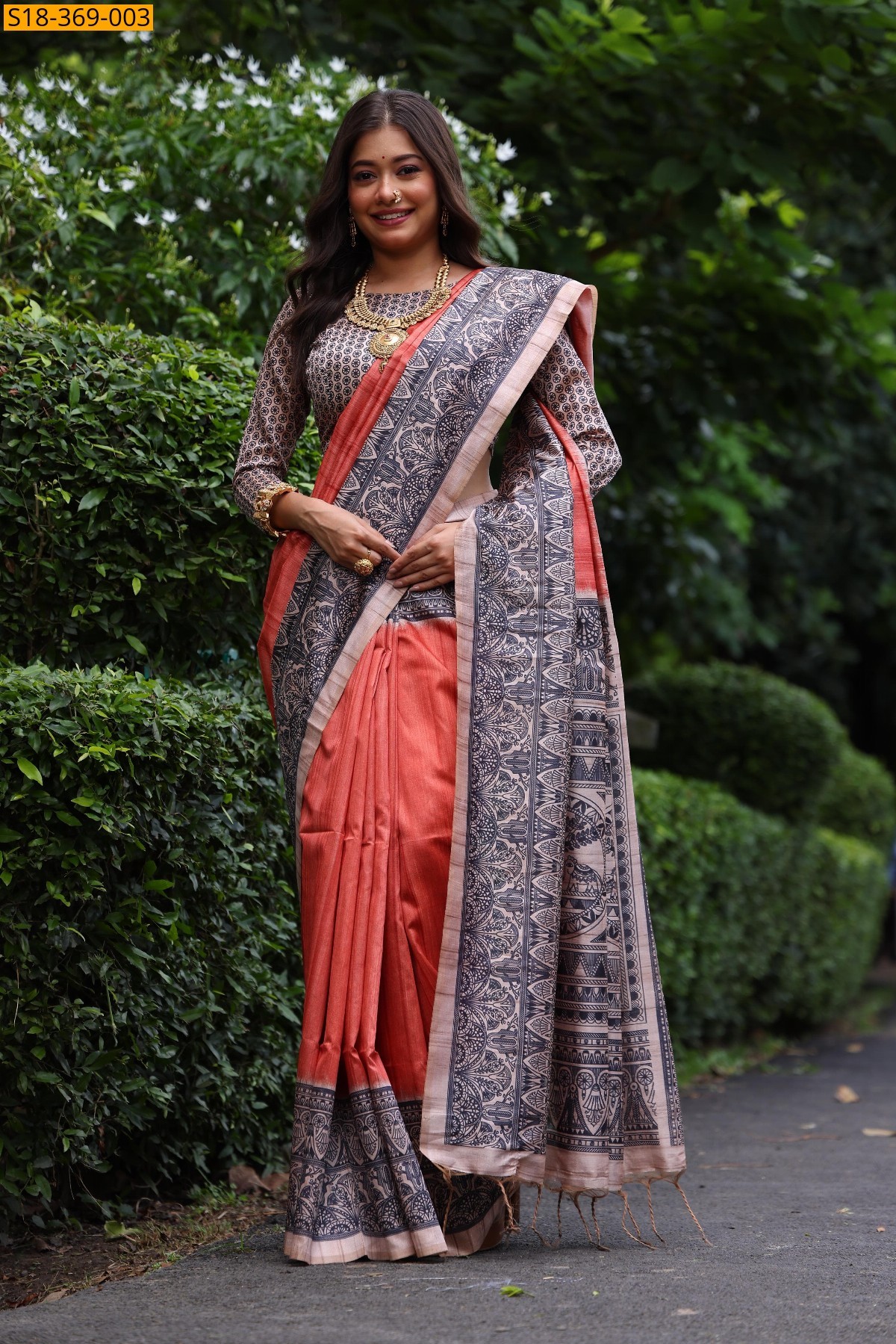 Orange Fancy soft tussar silk saree