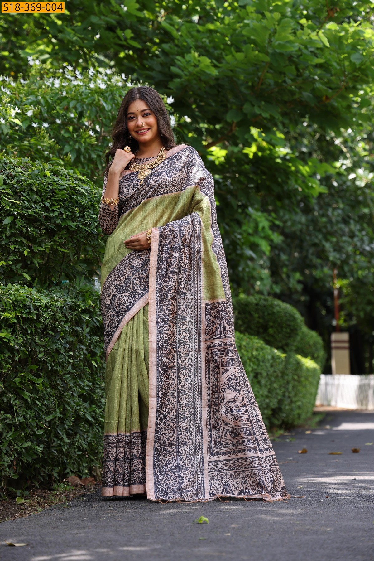 Green Fancy soft tussar silk saree