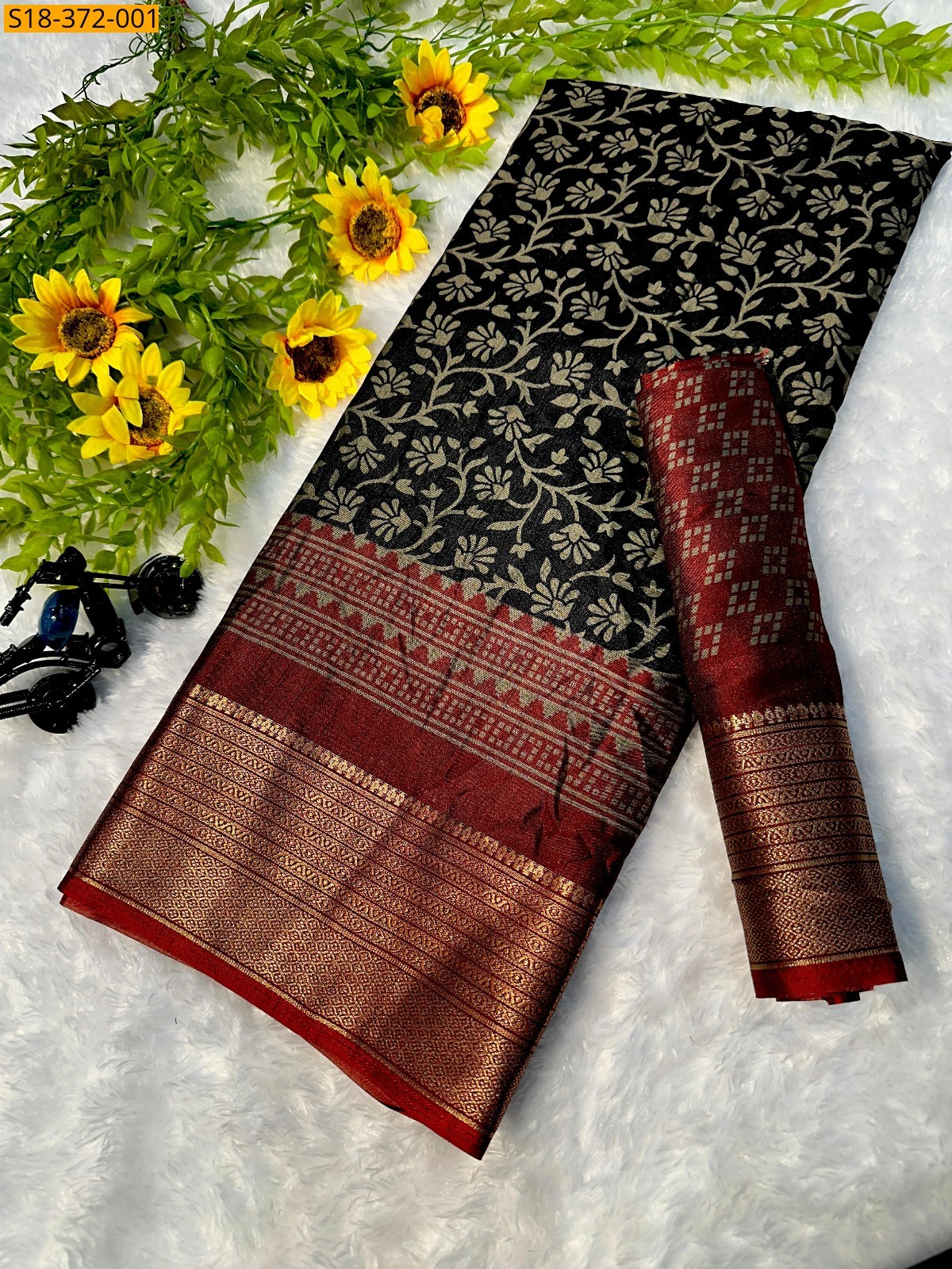 Black Fancy Dola silk saree