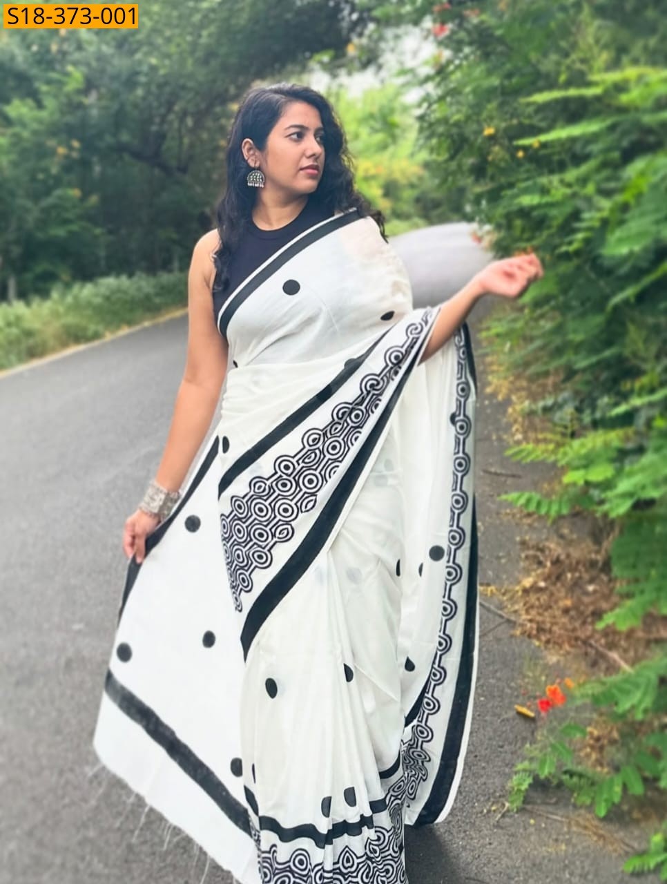 White Fancy Linen saree