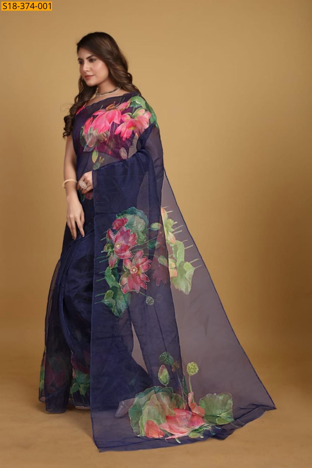 Navy blue Fancy organza saree