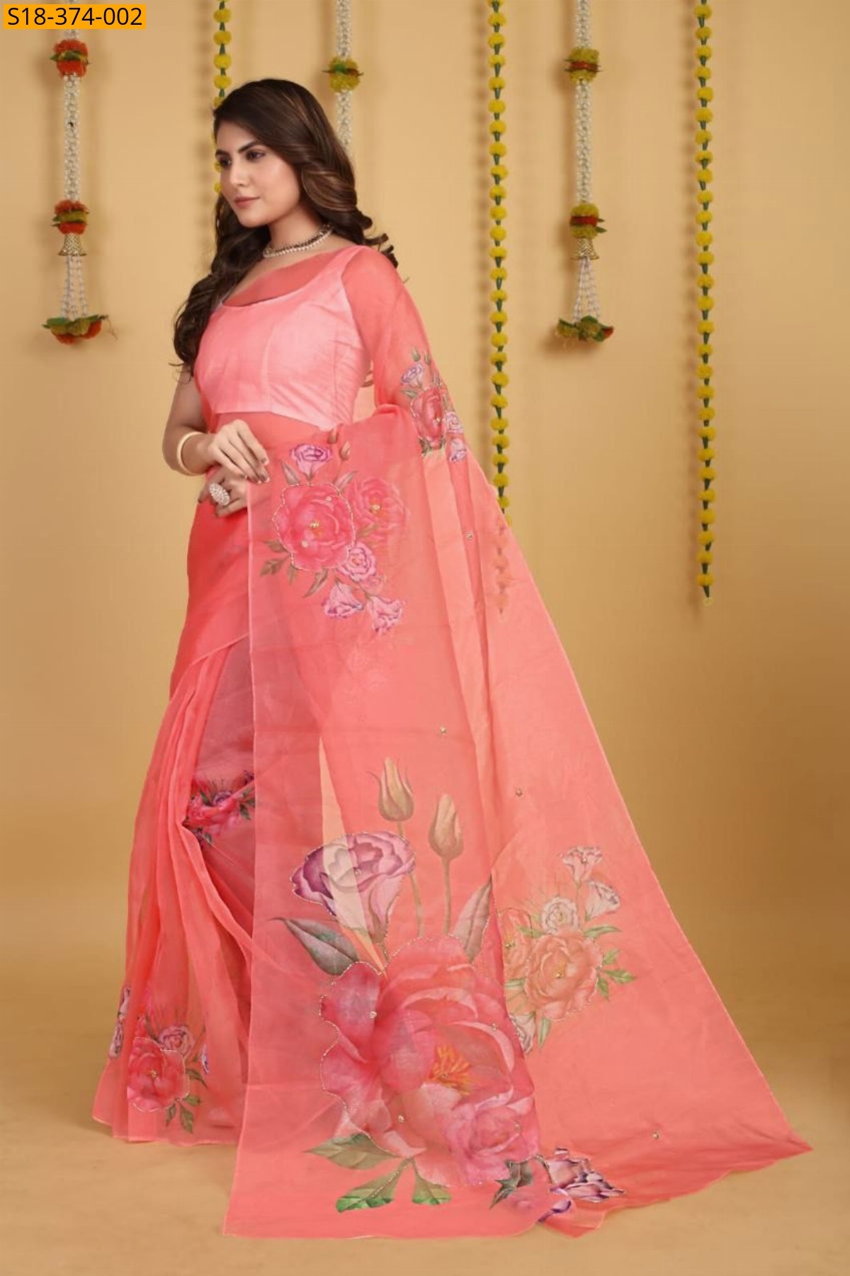 Peach Fancy organza saree