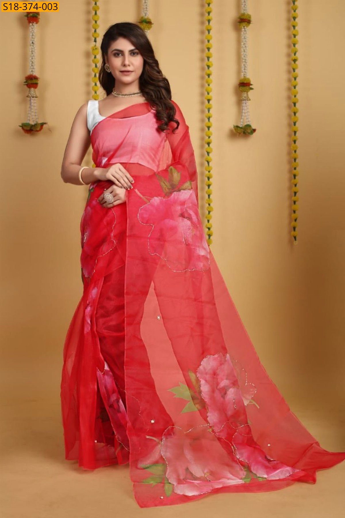 Red Fancy organza saree