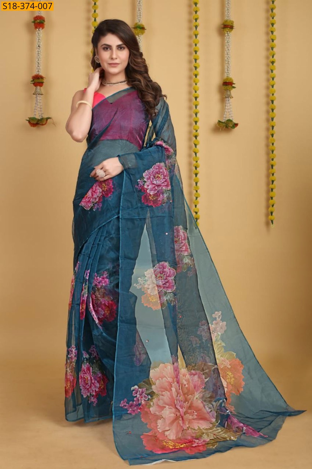 Blue Fancy organza saree