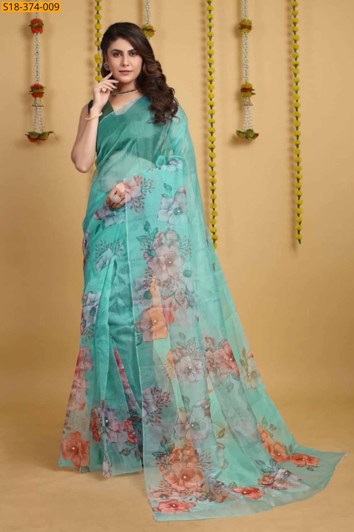 Sky blue Fancy organza saree