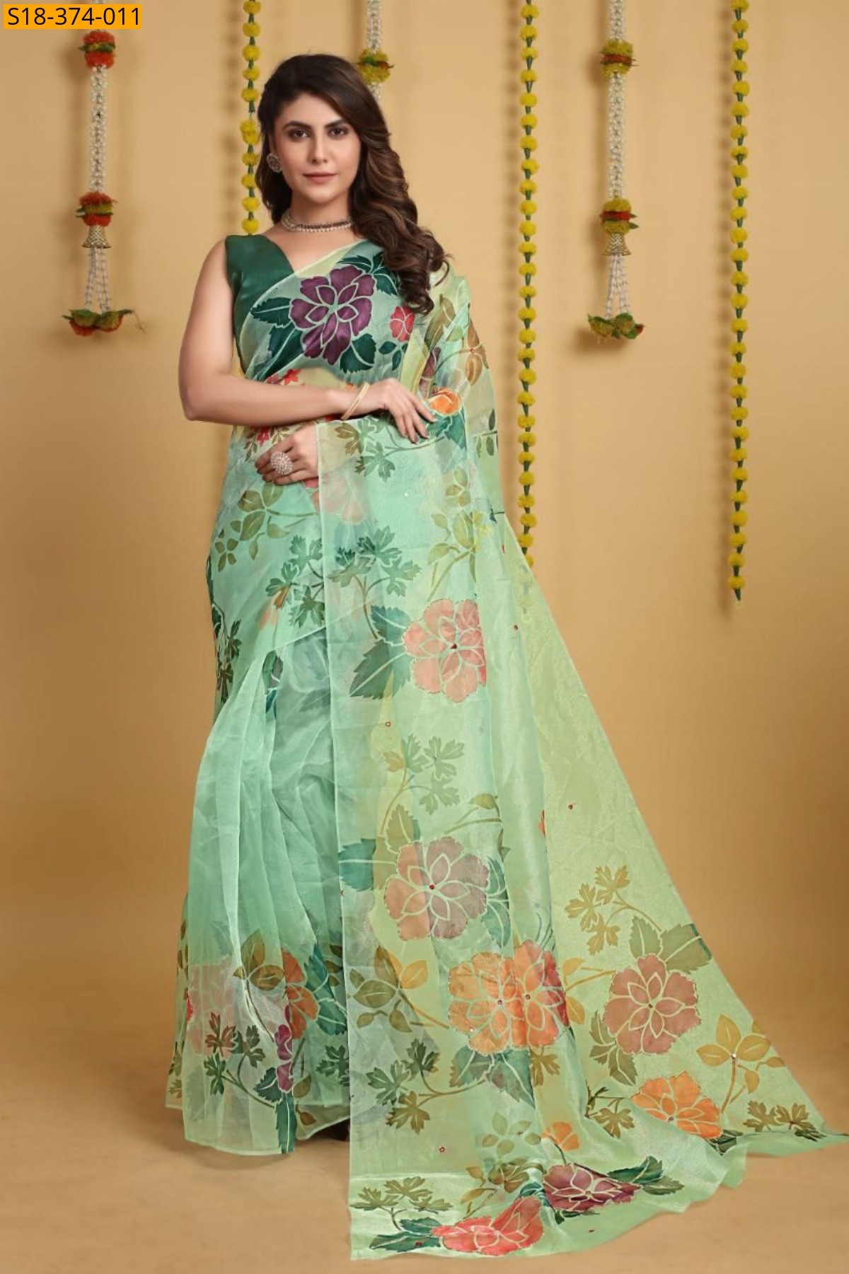 Green Fancy organza saree
