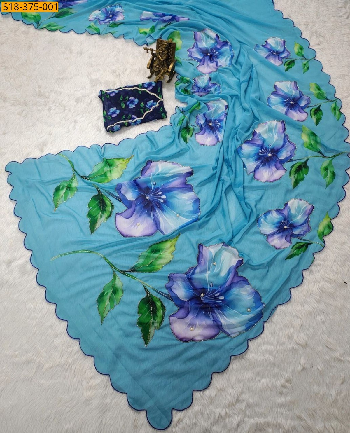 Sky blue Fancy Georgette handwork sarees