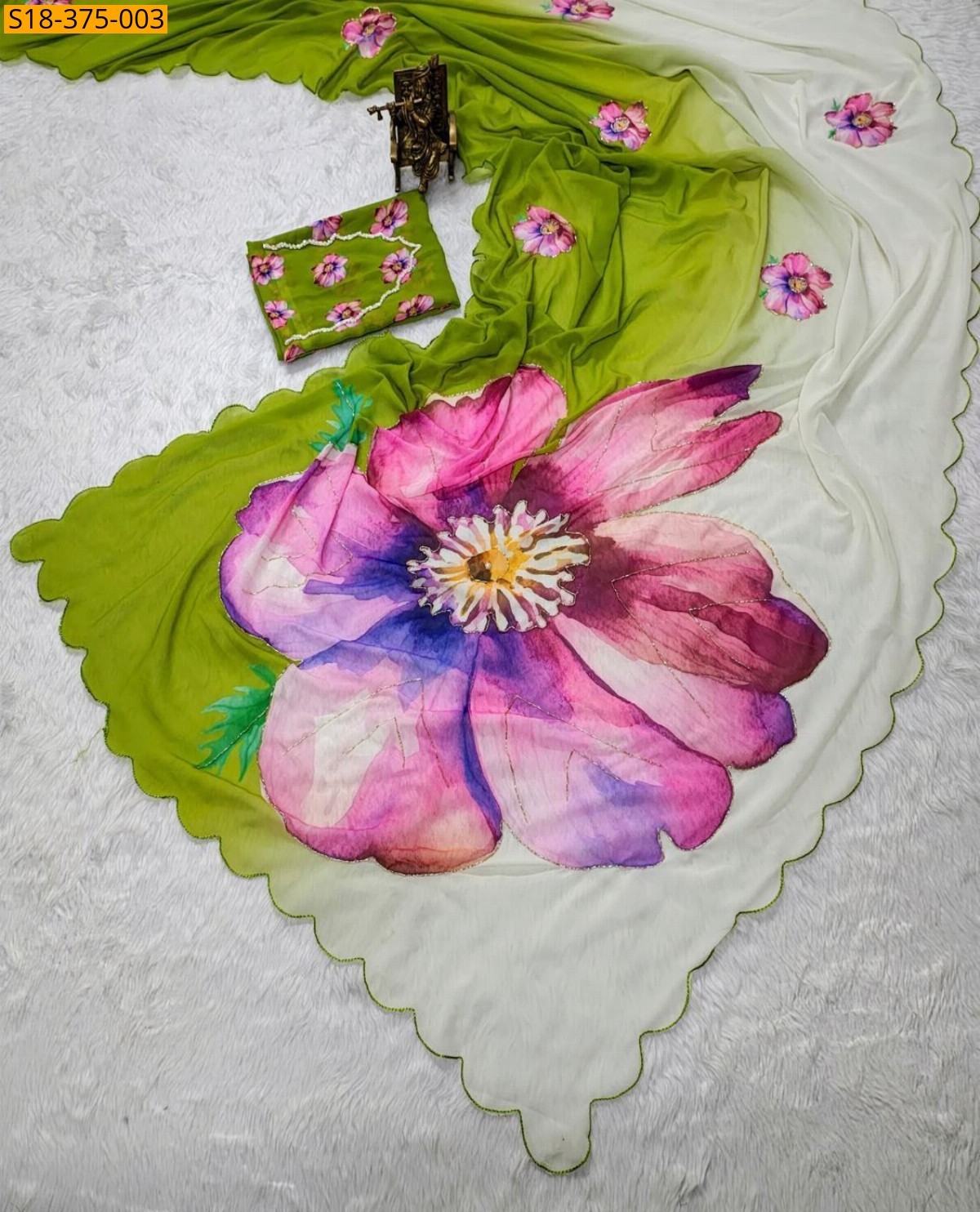 White Fancy Georgette handwork sarees