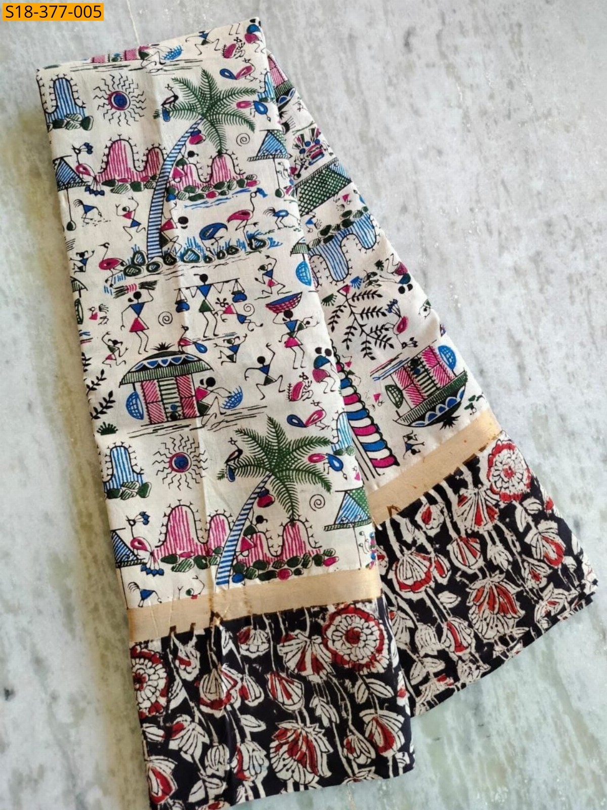 White Fancy Kalamkari Nellore Silk sarees