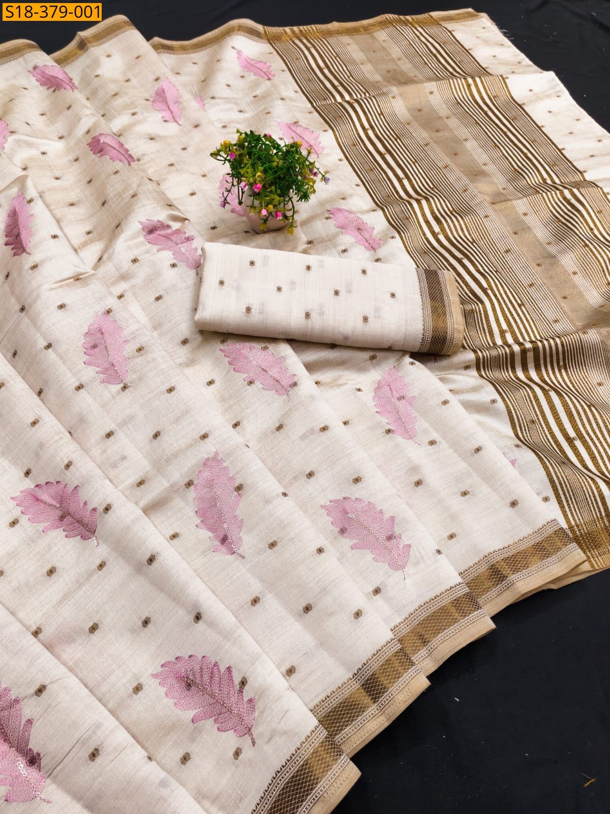 Half White with Pink Fancy Tussar saree