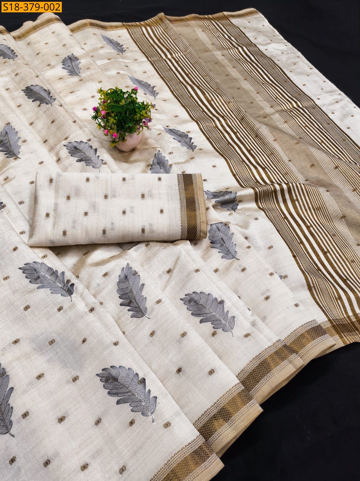 Half White with Gray Fancy Tussar saree