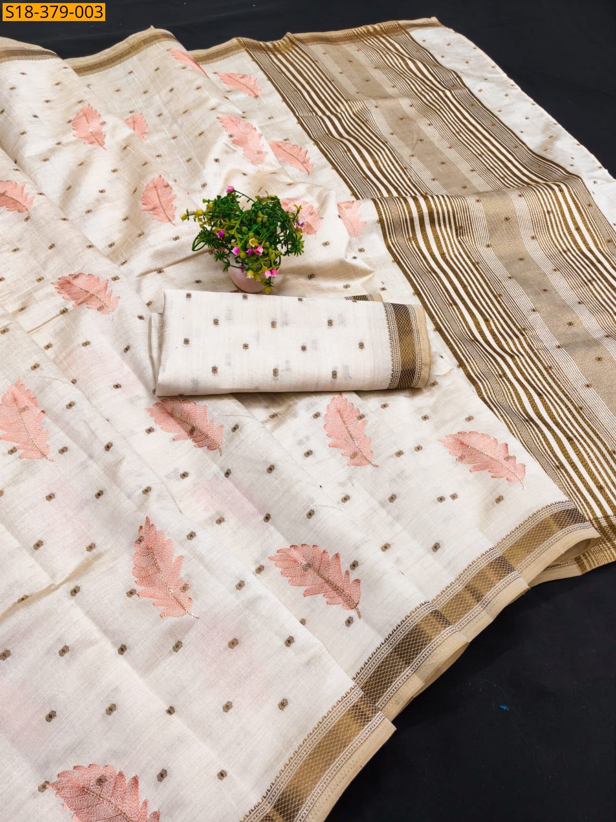 Half White with Peach Fancy Tussar saree
