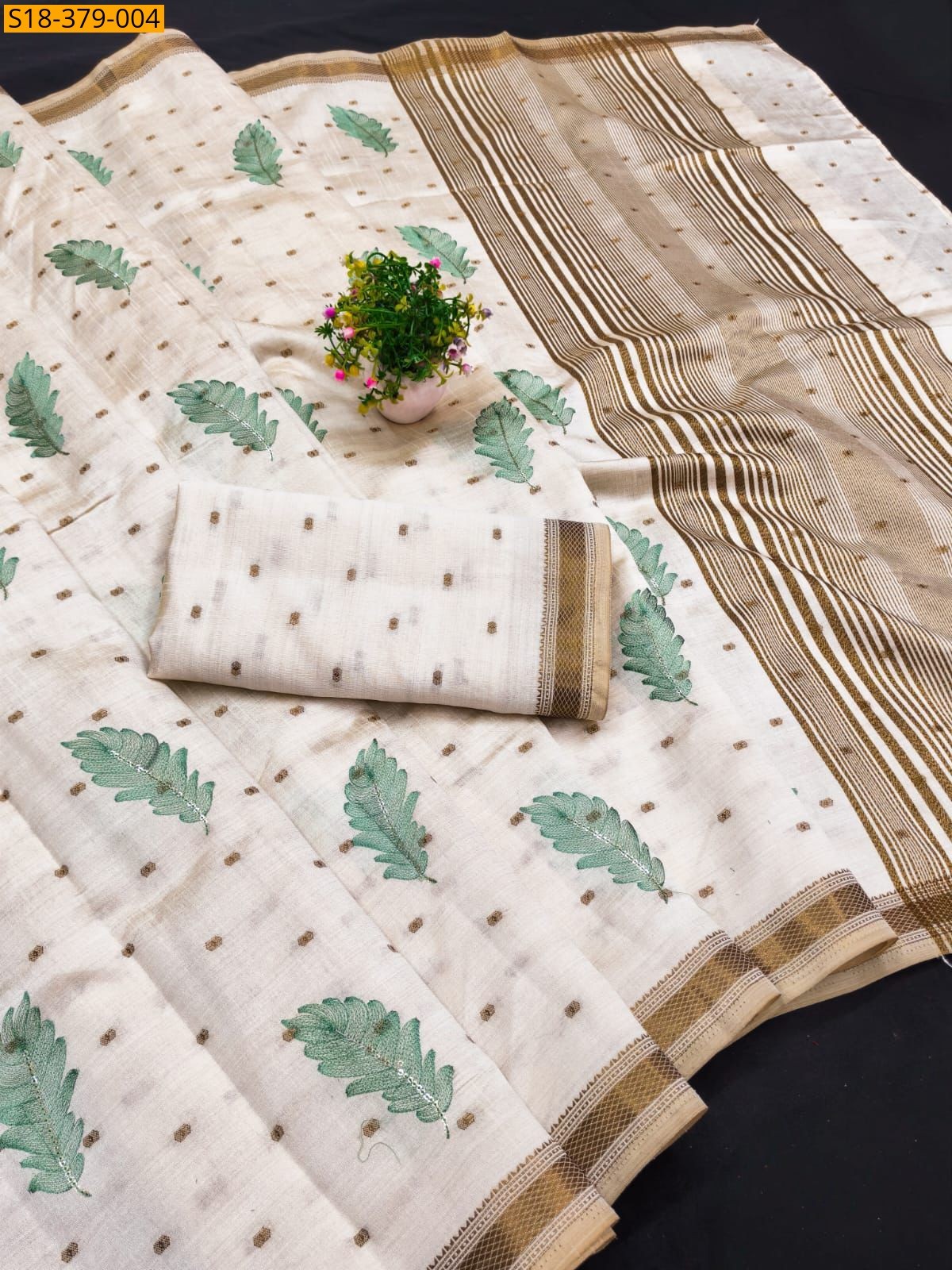 Half White with Green Fancy Tussar saree