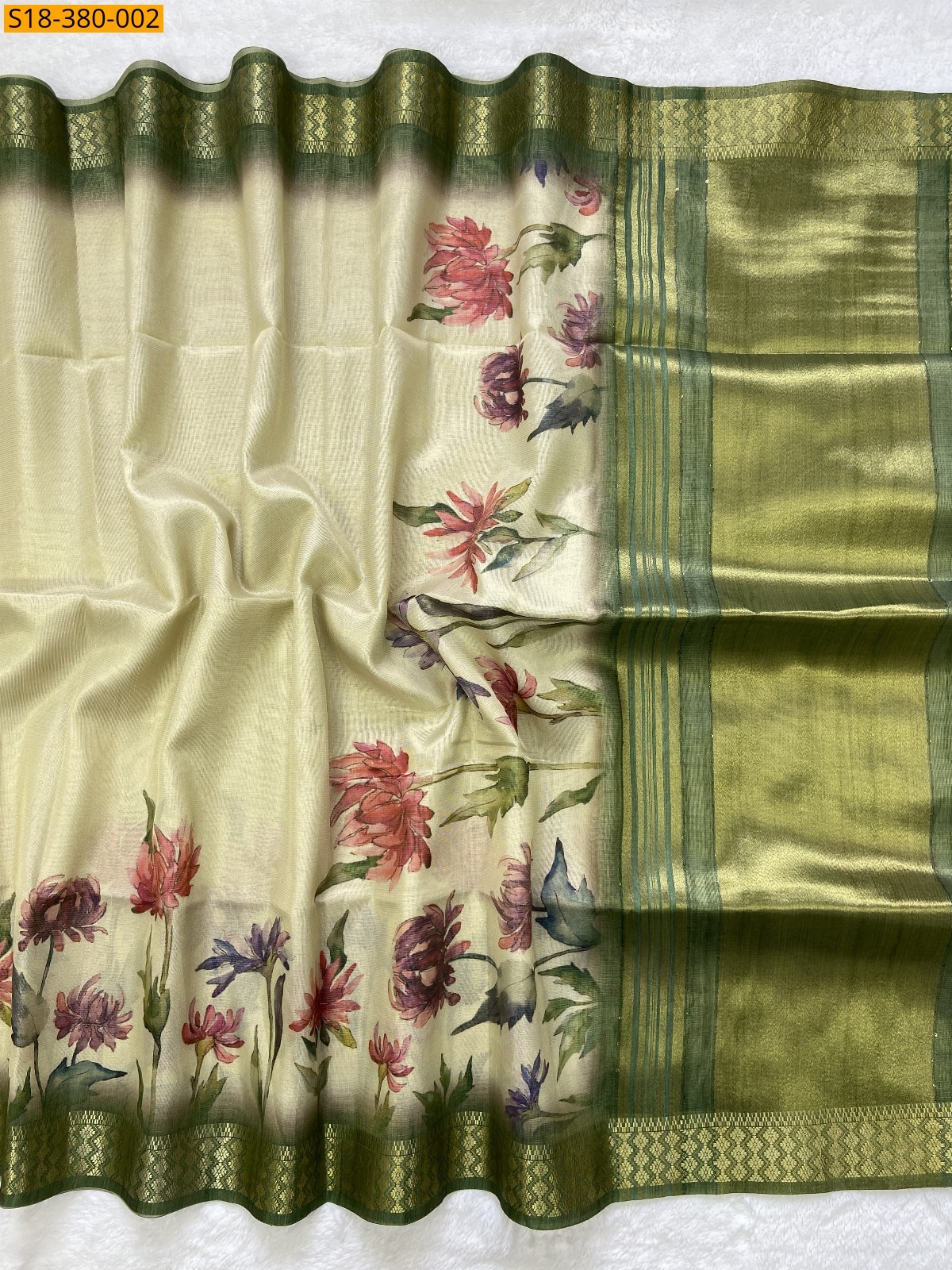Sandal With Green Fancy Tissue Silk saree