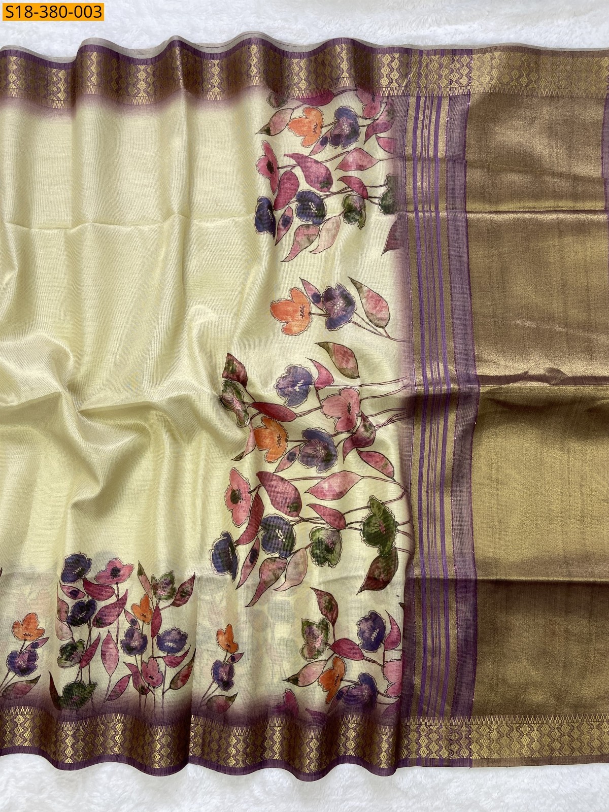 Sandal With Purple Fancy Tissue Silk saree