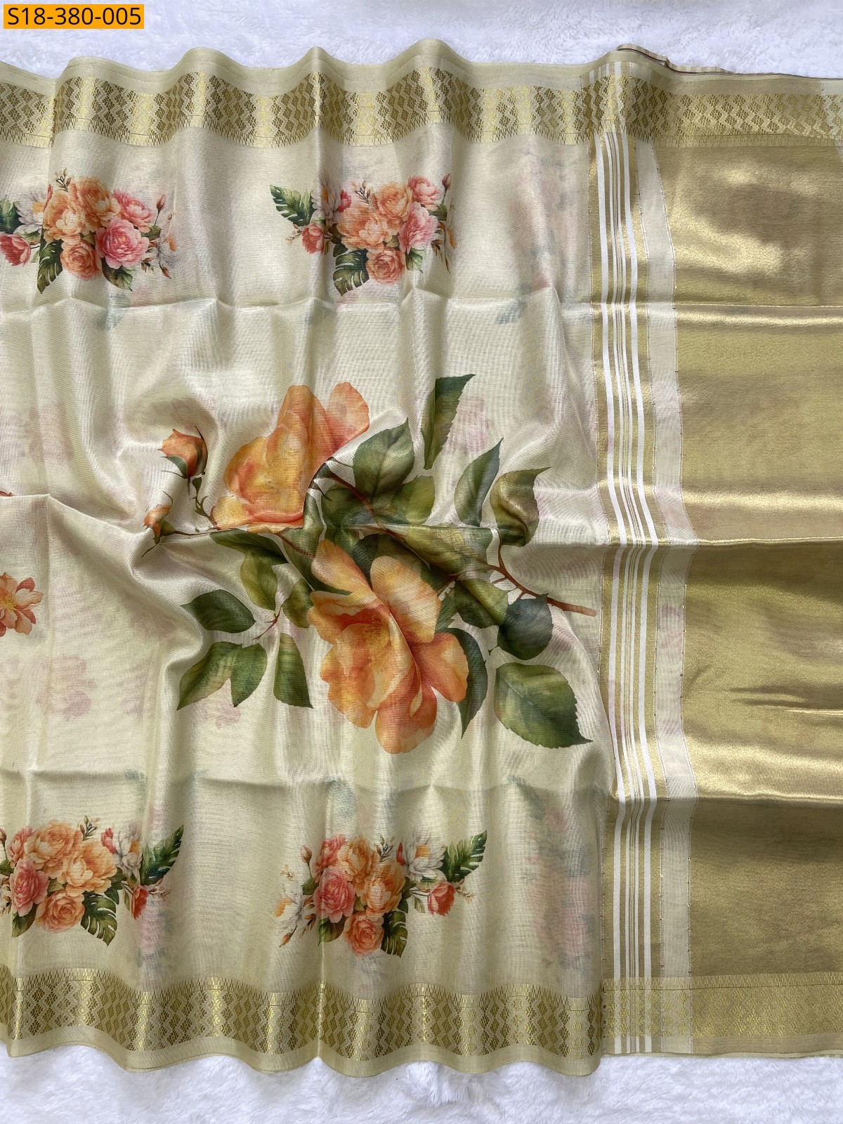 Sandal Fancy Tissue Silk saree