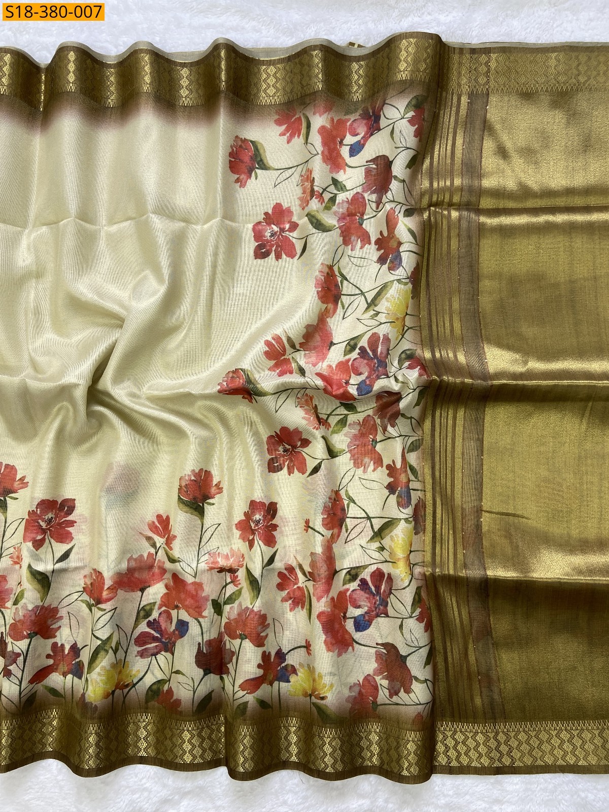 Sandal With Brown Fancy Tissue Silk saree