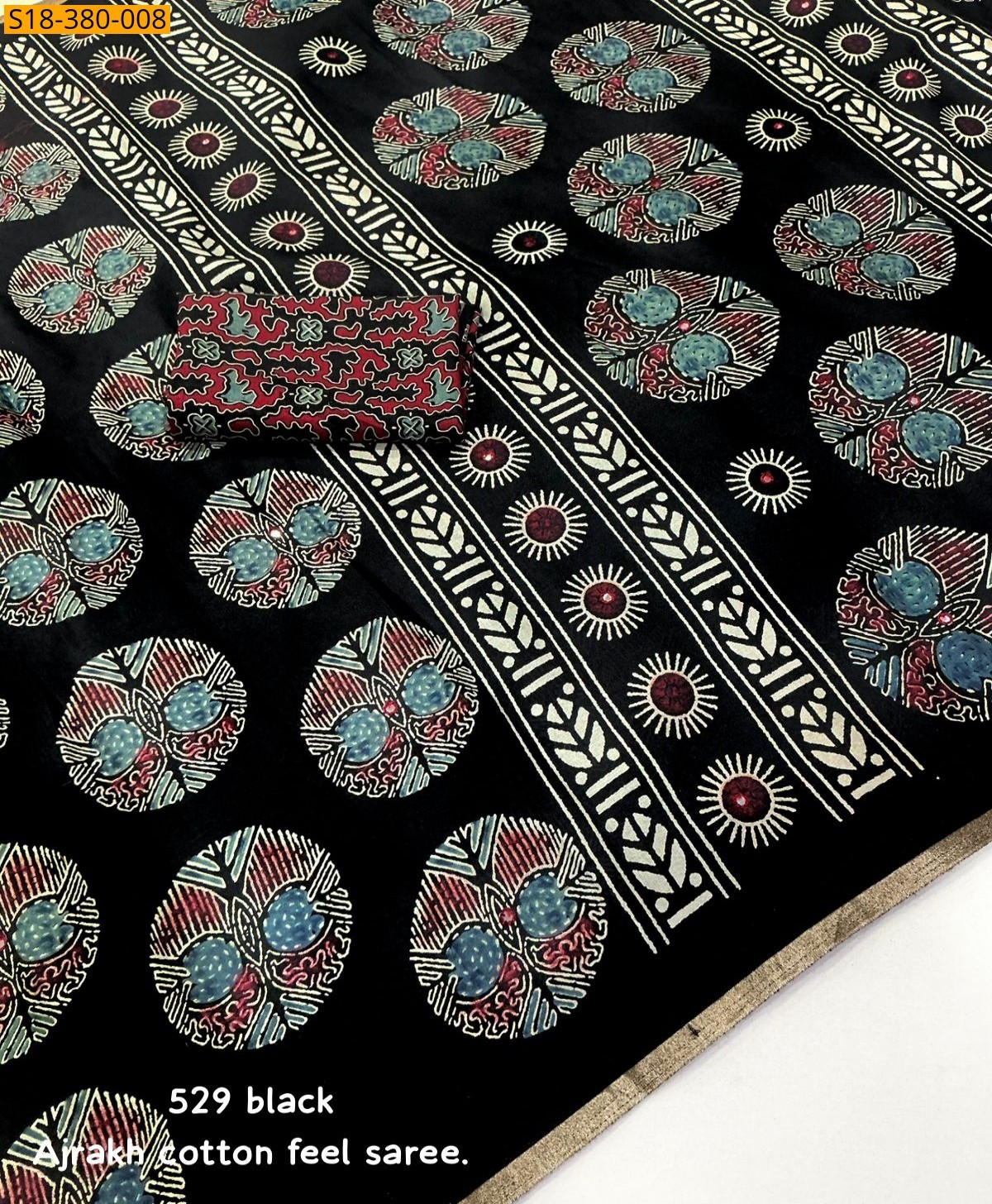 Black Fancy Cotton  Saree