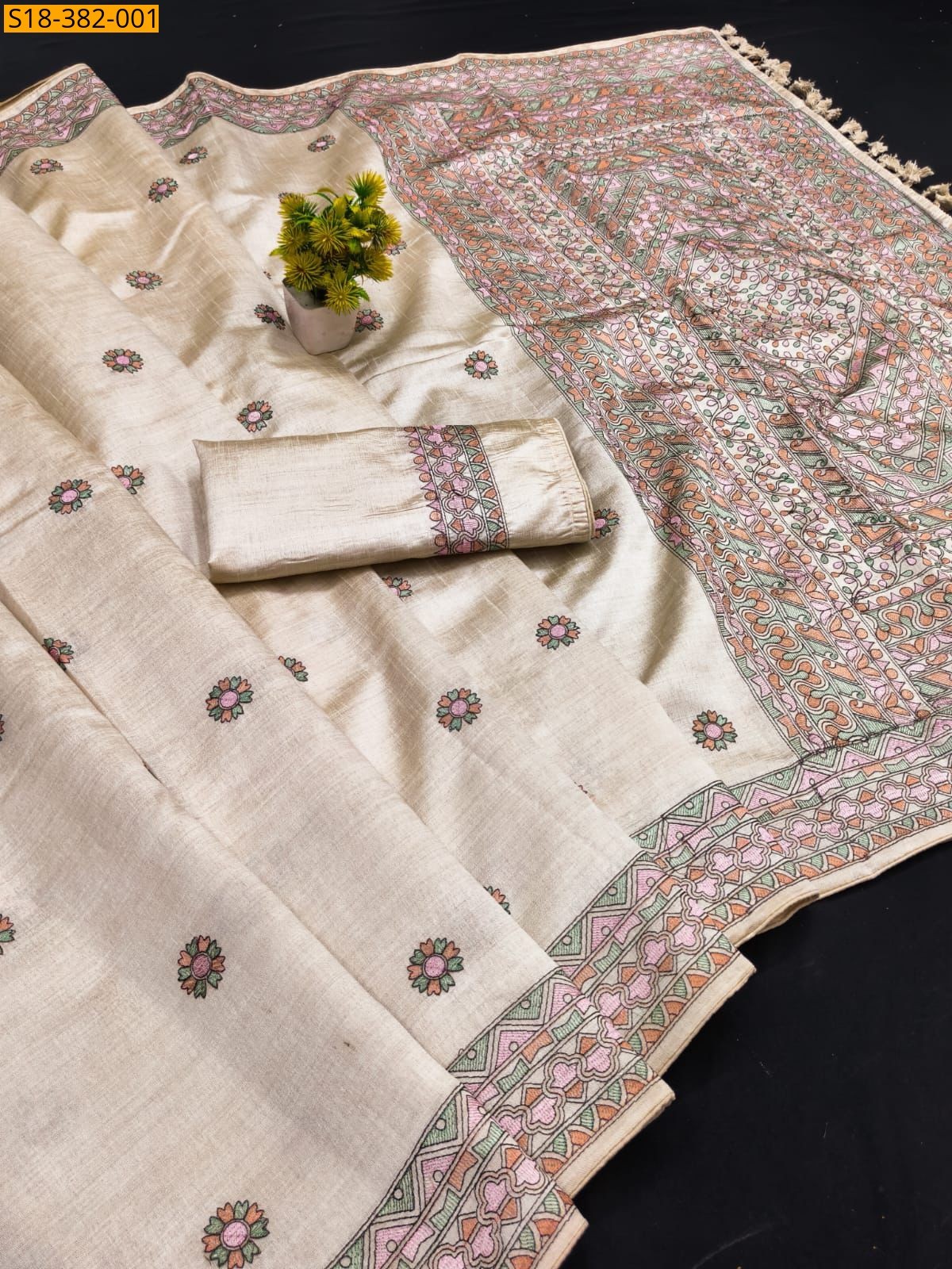 Sandal Fancy Tussar saree