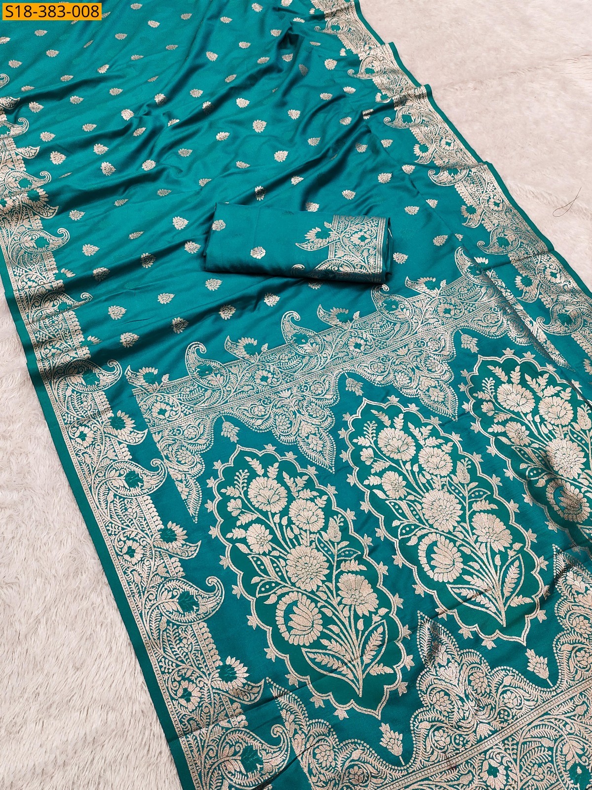 Rama Green Fancy Banarasi silk saree