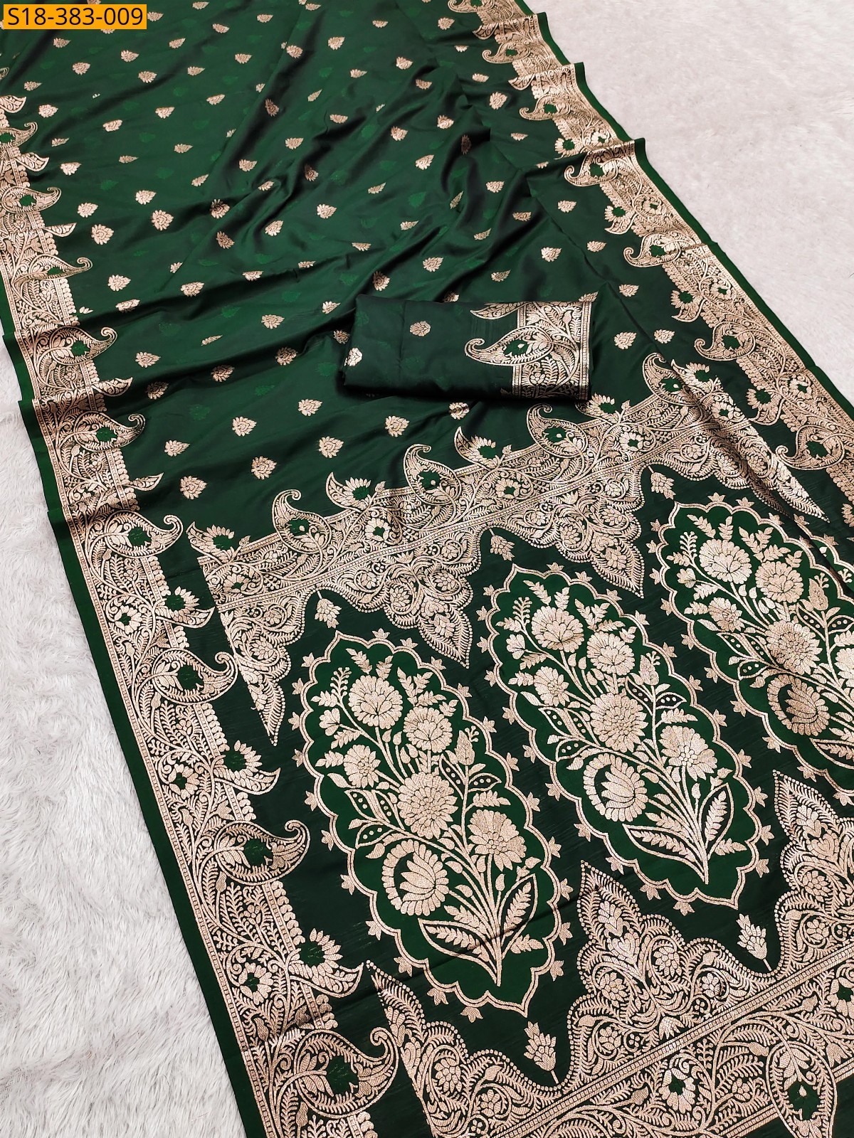Dark Green Fancy Banarasi silk saree