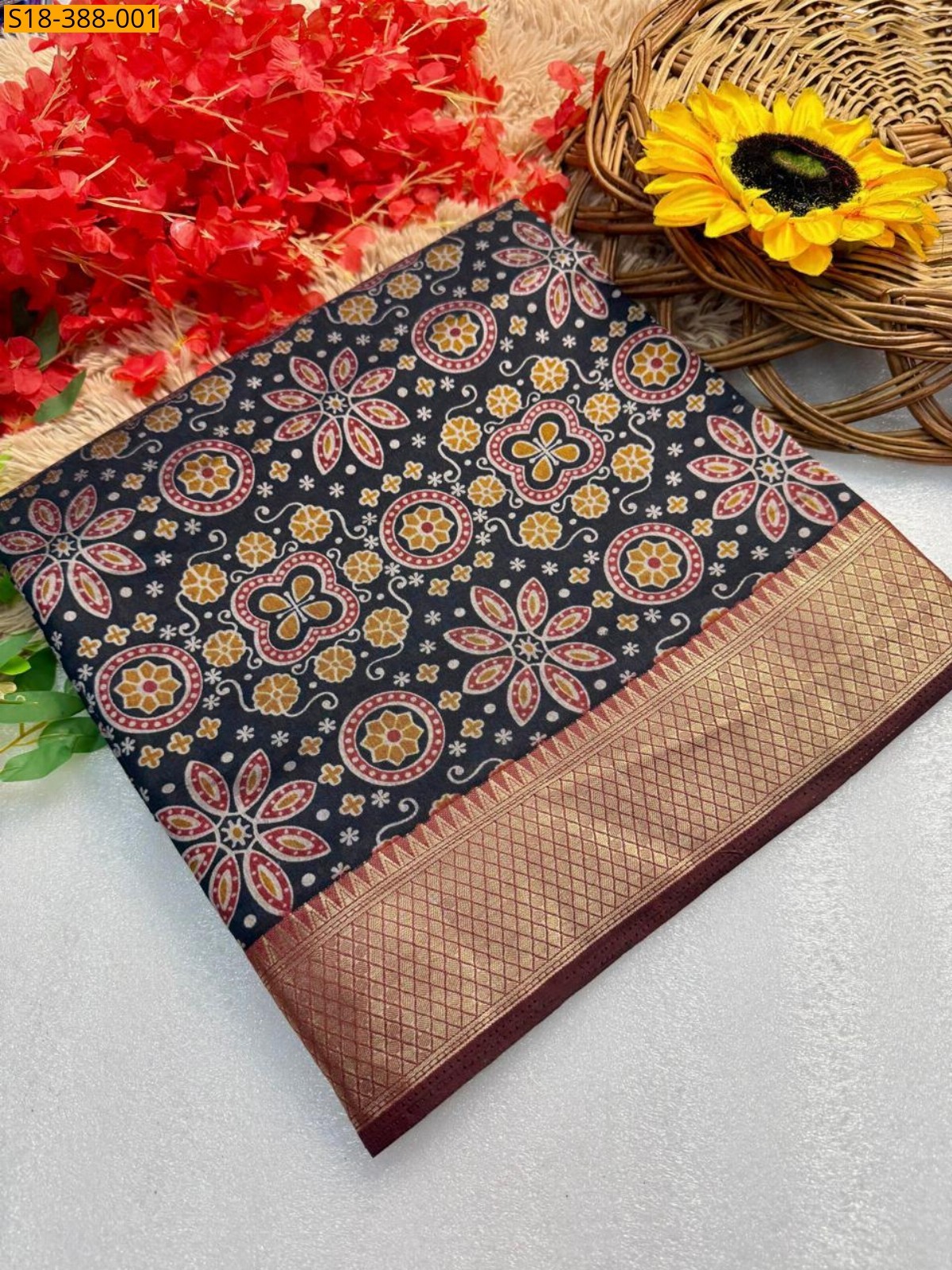 Black Fancy mul mul cotton saree