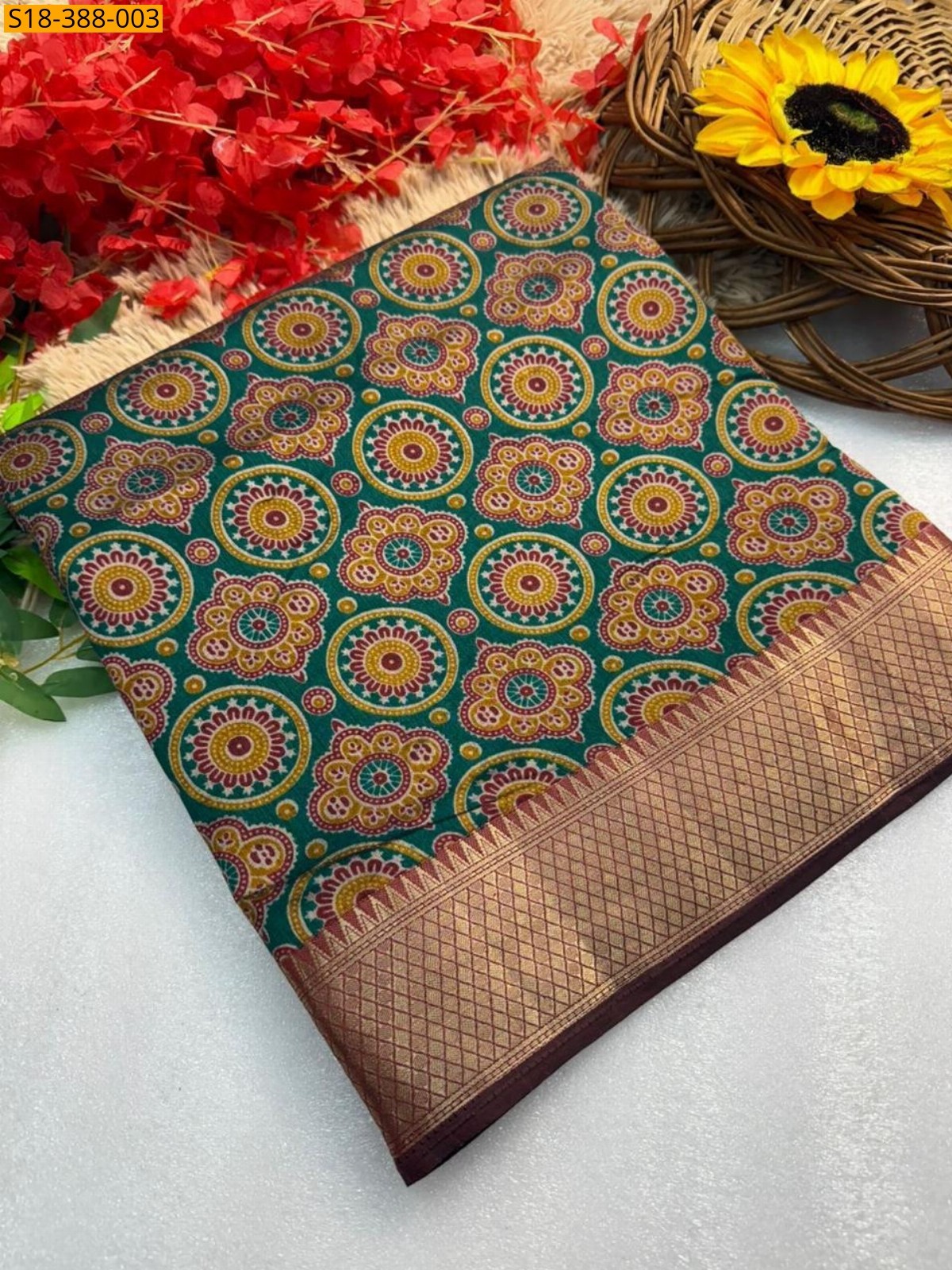 Green Fancy mul mul cotton saree