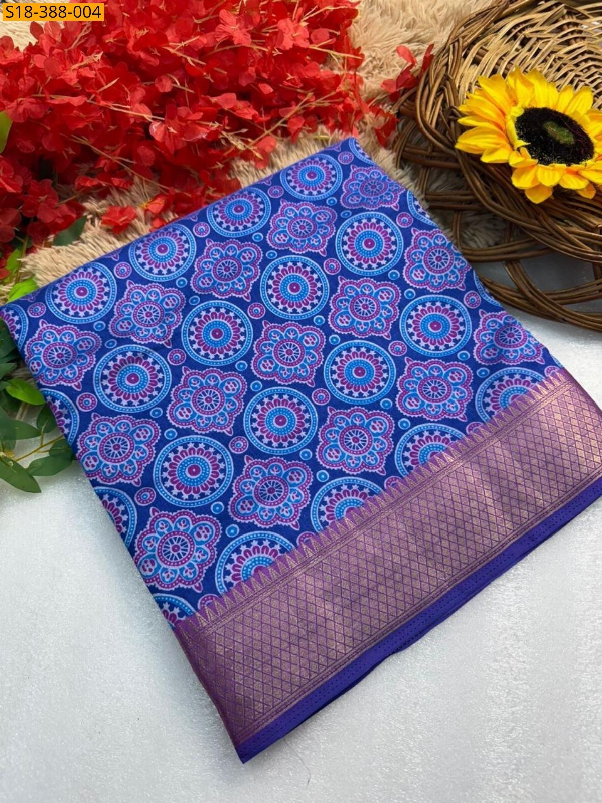 Blue Fancy mul mul cotton saree