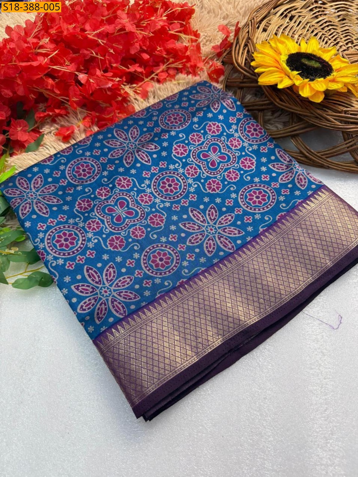 Blue Fancy mul mul cotton saree