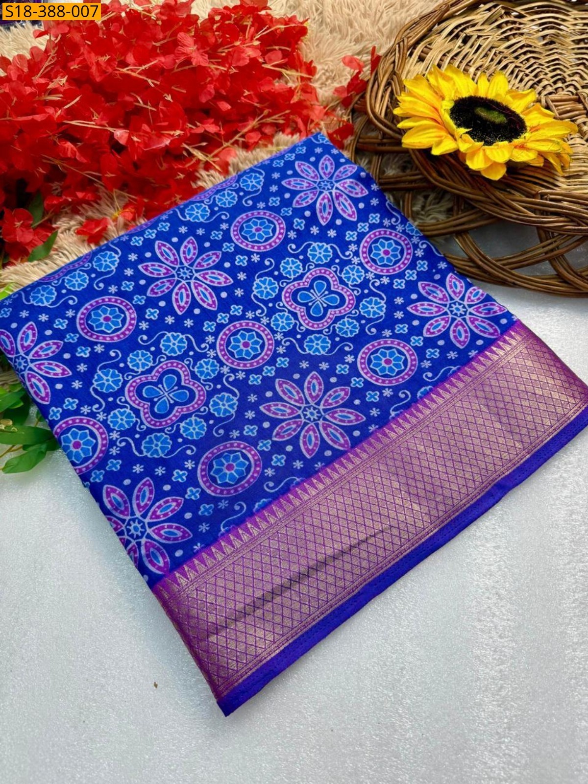 Royal Blue Fancy mul mul cotton saree