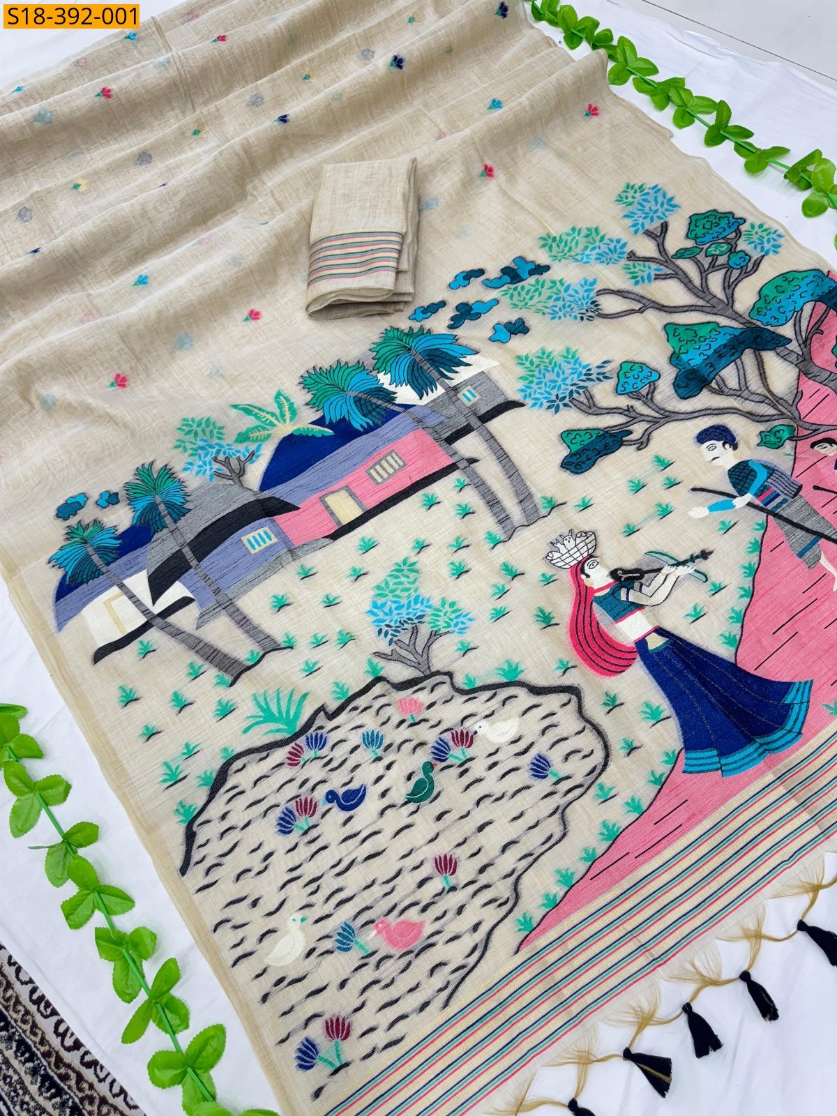 Sandal Fancy Muga Cotton saree