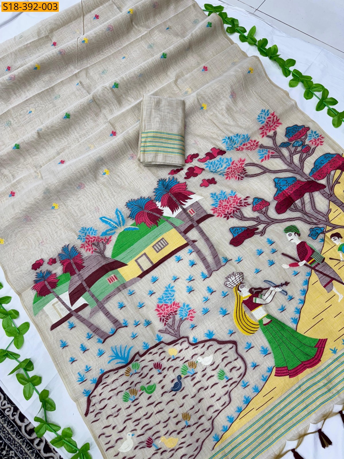 Sandal Fancy Muga Cotton saree