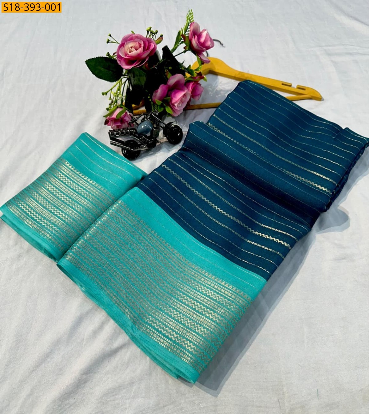 Peacock Blue Fancy mysore silk saree